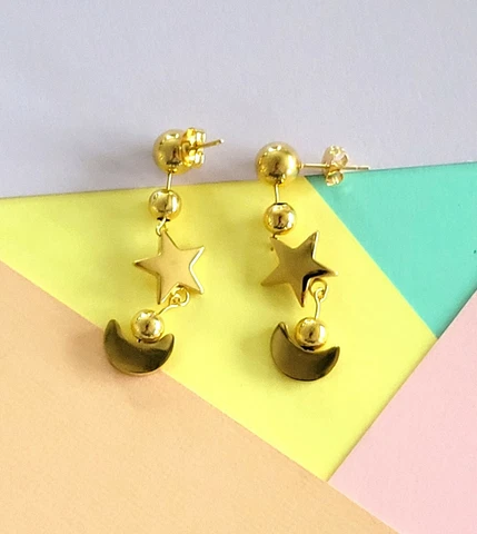 Sailor Cosplay Moon PGSM Earrings Gold Orbs w/Stars, Custom Doll Prop Anime Cover