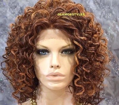 PELUCA COMPLETA FRONTAL DE ENCAJE BOB ESPIRAL RIZOS CAPAS CASTAÑO ROJIZO MEZCLA CALOR BIEN NUEVA CON ETIQUETAS Foto 1 de 4