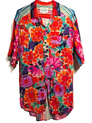 Vtg Jams World Shirt Men S Southwest/Aztec Hawaiian Aloha Camp Floral Rayon - Image 1 of 4