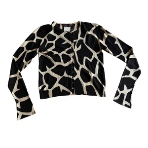 Maglione cardigan bambino John Galliano vintage SS 2000 Y2K seta animale nero panna M - Foto 1 di 11