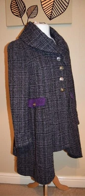Joe Browns Sacred Spirit Tweed Coat Purple Black 12  14 Asymmetric Steampunk - Image 1 of 4