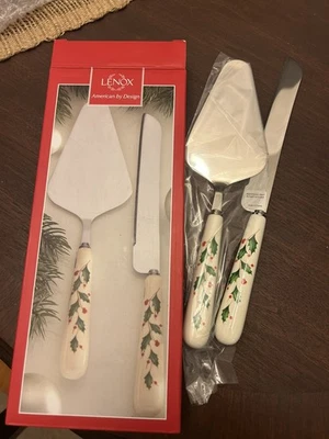 Lenox American by Design Holiday 2 Piece Dessert Set Knife Server Holly Berry - Image 1 of 4