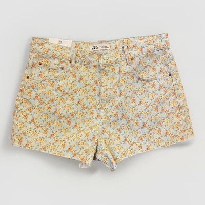 Nuevo con etiquetas Pantalones Cortos Zara Para Mujer Años 90 Estampado de Flores Algodón Corte Denim Floral Talla 10 Foto 1 de 4