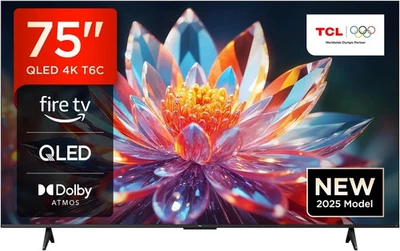 TCL 75T6C-UK 75 INCH QLED 4K HDR SMART TV FIRE TV DOLBY VISION ATMOS ALEXA - Image 1 of 4