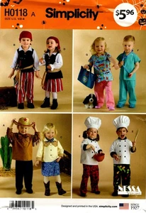 Simplicity H0118 Kleinkinder Kostüme Western Koch Schnittmuster ungeschnitten Größe 1/2-4 - Bild 1 von 2