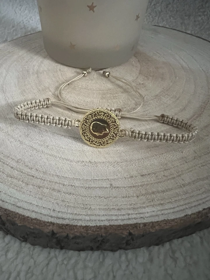 🌸Ceyrek Bileklik|Armband| vergoldet|Altin Kaplama-Atatürk Münze|Makramee Beige - Bild 1 von 4