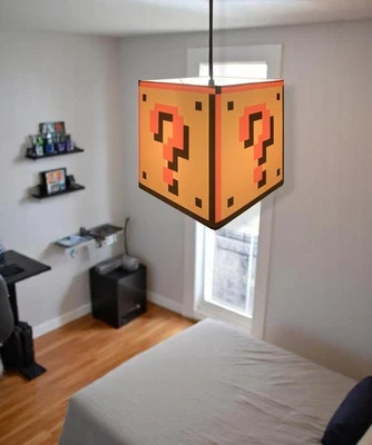 Handmade ‘Mario Question Block’ Ceiling or Table Shade, bedroom gamer, super - Image 1 of 4