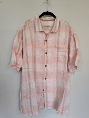 Tommy Bahama 纽扣衬衫男式 XL 多色格子 100% 亚麻正装衬衫 — 第 1/4 张图片