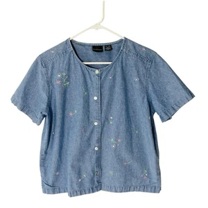 Denim JENNY BUCHANAN VINTAGE anni 90 ricamato floreale taglia media 8 10 cotone - Foto 1 di 4