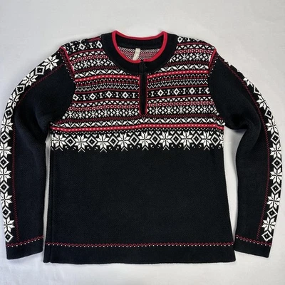 Hanna Andersson Sweater Women Medium Black Fair Isle Half Zip Nordic Snowflake - Image 1 of 4