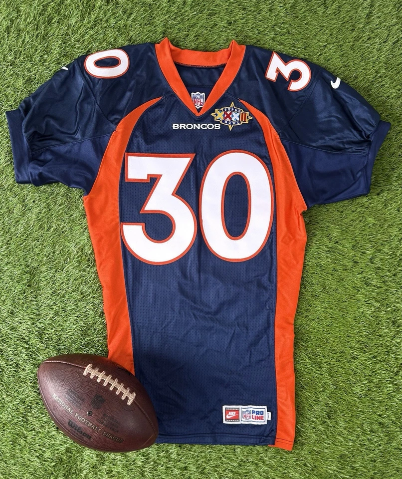 Camiseta de fútbol americano de la NFL emitida por Terrell Davis 1997-98 Super Bowl XXXII de los Denver Broncos Foto 1 de 4