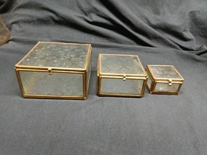 Juego de 3 joyeros cuadrados de vidrio de latón con vidrio texturizado de colección - Imagen 1 de 16