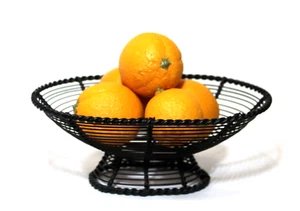 Wire Metal Basket Pedestal Oval Bowl Black - Picture 1 of 6