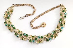 Rare 50s Vintage Lisner Green Garden AB Rhinestone Necklace Auroro Borealis - Picture 1 of 6