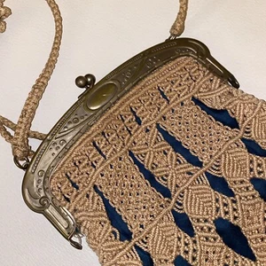 wunderschöne Jugendstil Tasche geflochten Makramee mit Fransen - Bild 1 von 6