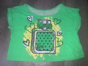 Justice sz 10 green perfume bottle crop top w sequin bow guc 80’s costume  - Picture 1 of 4
