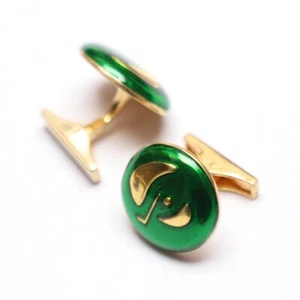 92.5 Sterling Silver Antique Green Enamel Vintage Handmade Wedding Gift Cufflink - Picture 1 of 5