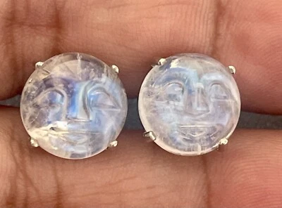 Aretes de oro blanco de 14 quilates tallados en piedra lunar de 11,2 quilates (S240) Foto 1 de 4