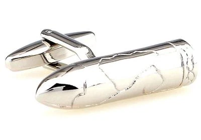 Par de gemelos de cigarros banda plateada completa boda elegante caja de regalo y paño de pulido Foto 1 de 4