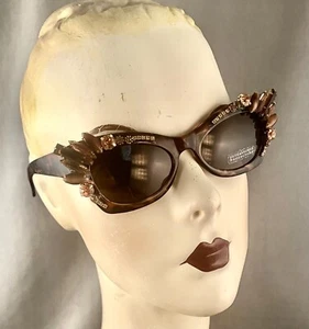 Gafas de sol con joyas a mano, piedras vintage, ojo de gato más grande, tortuga, topacio ámbar - Imagen 1 de 4
