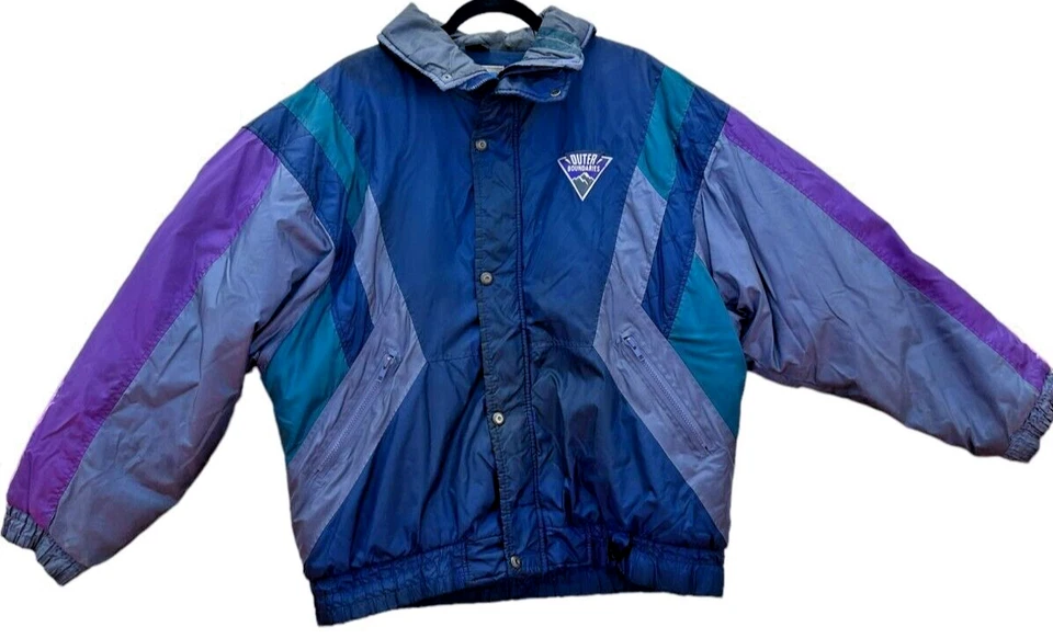 VTG 90s Steep Slopes Ski Jacket mens L blue purple silver green color block EUC - Image 1 of 4