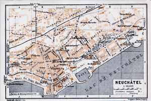 Suisse Neuchâtel 1920 petit plan ville grande rochette Quai Osterwald rue tertre