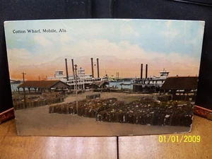 1912 Cotton Wharf 100s of cotton bales ships Mobile AL Alabama - Picture 1 of 2
