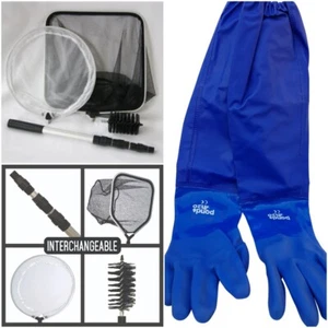 Pond Cleaning Care Kit, 4-in-1 Net Set with Telescopic Pole and Full Arm Gloves - Picture 1 of 6