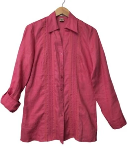 Ecologie Linen Shirt Top Womens M Coral Adjustable Sleeve Career Casual Travel - Picture 1 of 8