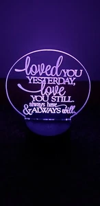 Loved You Yesterday 3D LED Night Light 16 Color Changing Acrylic Decor W/ Remote - Picture 1 of 11