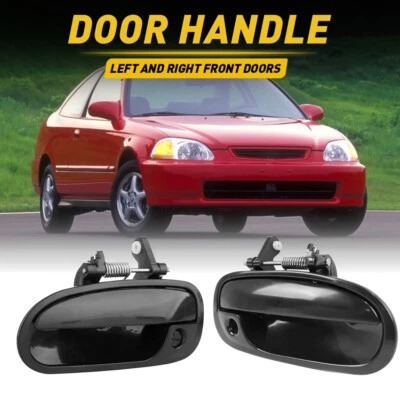 НОВЫЙ комплект передних наружных ручек двери левая правая гладкая черная для 96-00 Honda Civic - Изображение 1 из 4