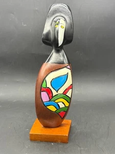 Vintage Frank Coronado painted , carved abstract figure cubist 10" - Foto 1 di 11