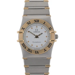 OMEGA Constellation Quartz Half Bar 18k Gold & Steel White Dial Ladies Watch - Picture 1 of 8