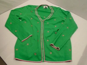 Quaker Factory Cardigan Sweater Womens size L arge Embroidered Bees Silk Cotton - Picture 1 of 3