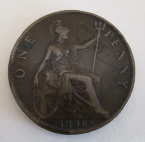 Moneda de un centavo de Gran Bretaña/Reino Unido de 1896 - Britannia y la reina Victoria - circulada - Imagen 1 de 4