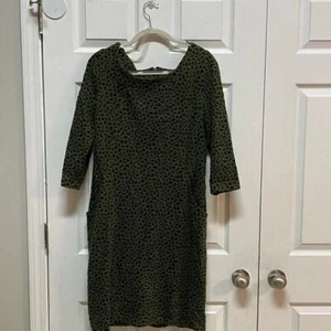 Sharagano Karriere Kleid olivgrün Animal Print 3/4 Arm Taschen Größe L - Bild 1 von 4