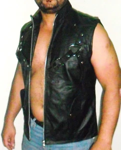 BLACK Mens Real Leather Biker Cut Waistcoat Vest Most Sizes VEST24 Mans - Picture 1 of 3