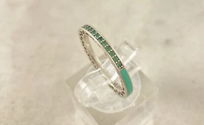 PANDORA 925 Silber Ring Strahlende Herzen Royal Grün CZ Emaille Vorsteckring Größe N - Bild 1 von 4