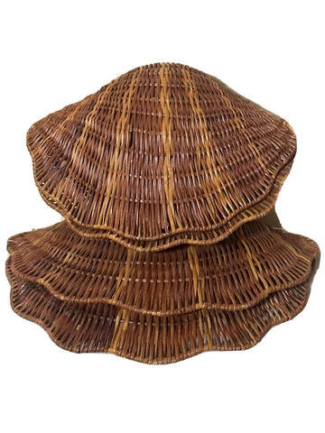 Vintage Set of 3 Nesting Wicker Clam Shell Baskets Boho Beach Decor Rattan Plant Cover