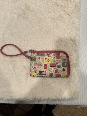 FOSSIL Geométrico Rosa Estampilla Muñequera Cremallera Alrededor Tarjetero Portatarjetas  Foto 1 de 4