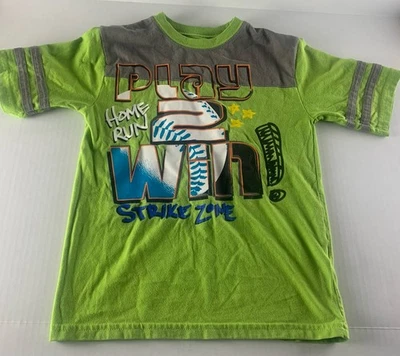 Camiseta Gloria Desteñida Niños Talla 7 Verde Manga Corta Escuela Verano Gráfico Foto 1 de 4