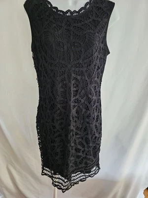 Vestido INC International Concepts Negro Sin Mangas Crochet Encaje Superpuesto Funda 10 Foto 1 de 4