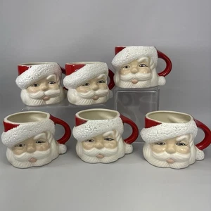 Vintage Santa Claus Mug Blue Eyes 1970’s Set Of 6 Hand-Painted BEAUTIFUL EUC - Picture 1 of 14