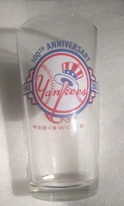 NY Yankees 100TH Year Anniversary Pint Glass Budweiser King Of Beers Logo 2003 - Picture 1 of 15