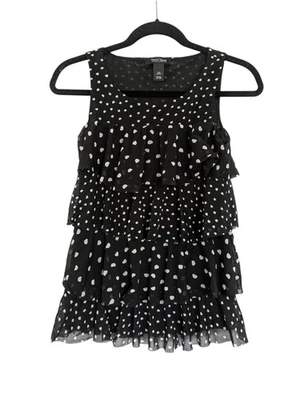 Top sin mangas WHBM negro con lunares blancos y volantes en capas XS Foto 1 de 4