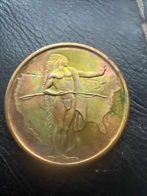 OREGON TAIL  PROOF-LIKE  ENHANCED  RAINBOW   TONED 1 OUNCE  COPPER  ROUND - Image 1 of 4