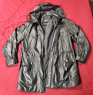 Abrigo de cuero Wilsons para hombre chaqueta larga LT forro aislante con capucha desmontable Foto 1 de 4