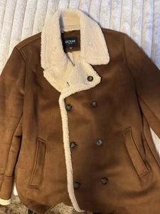 GUESS Mens Faux Shearling Overcoat Coat Medium Brown Solid,  XXL - Picture 1 of 5