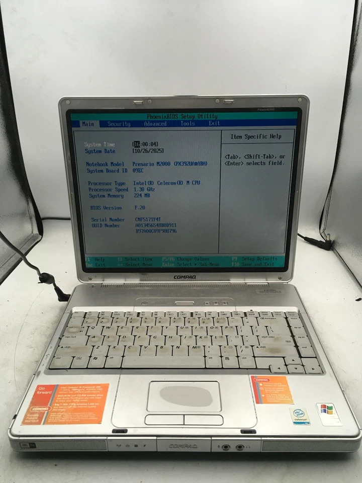 COMPAQ PRESARIO M2000 - BOOTS TO BIOS - INTEL CELERON - 256MB RAM - READ DESC-BB - Image 1 of 4