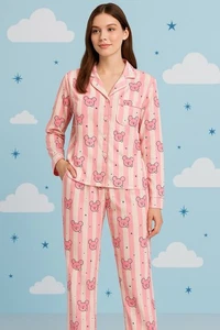 Set pigiama BT21 KOYA nuovo senza etichette rosa righe donna M Kawaii BTS pigiama carino - Foto 1 di 6